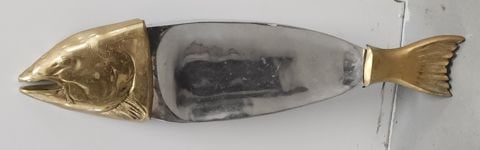 Vintage Mid-Century Heavy Italian Brass Cast Aluminum Fish Sculptural Platter/Art Centerpiece. 36x10 - 3