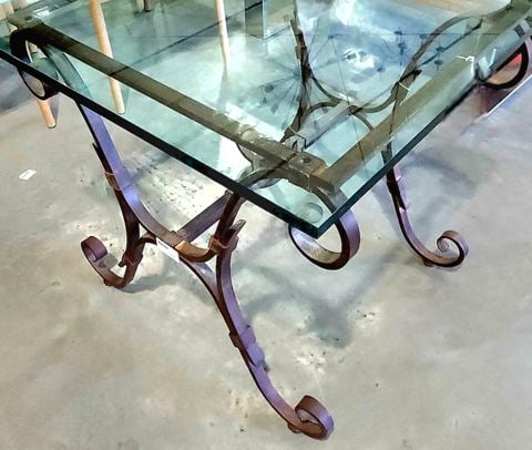 Ralph Lauren Rare Vintage Neoclassical 30x30x28 French Wrought Iron Scroll 1/2" Glass Top Side Table - 3