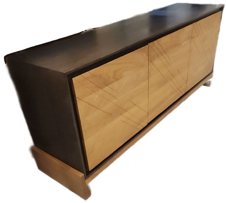 MCM Style 72W x 30H x 18 Lawson-Fenning Sideboard-Buffet. Walnut w/ 3 Oak Geometric Scribed Doors (1 of 9)
