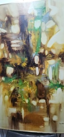 W.Tweny, 70s vintage 24"x36" mid-century abstract oil painting w/ splendidly complex color palette. - 3