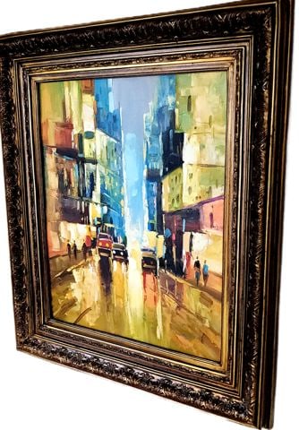 Modern Original Abstract Impressionist Oil Painting of NYC w/ Brilliantly Colored Cubist Imagery. - 4