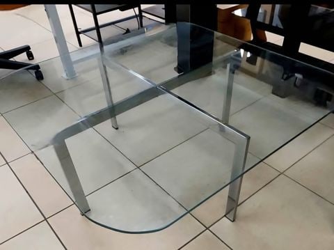 Style of Milo Baughman vintage 40"sq mid-century mod glass & chrome coffee table w/ rounded corners - 3