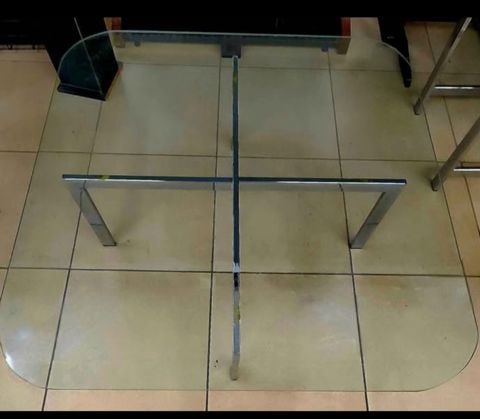Style of Milo Baughman vintage 40"sq mid-century mod glass & chrome coffee table w/ rounded corners - 4