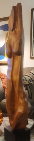 Vintage Mid-Century Hand-Carved Wood Abstract Sculpture of Elegantly Posed Female Figure. 30" Tall. - 2