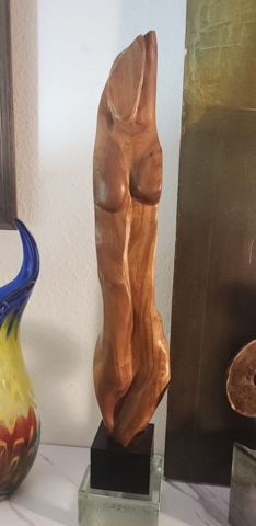 Vintage Mid-Century Hand-Carved Wood Abstract Sculpture of Elegantly Posed Female Figure. 30" Tall. - 3