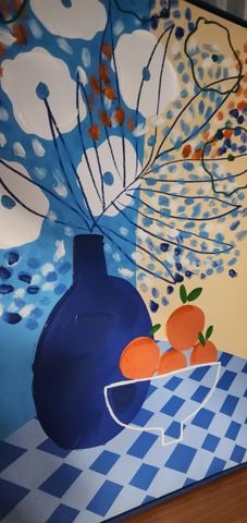 Boldly colored cubist impasto hand-painted still life Special Edition by 33Art Studio 24"x36" - 2