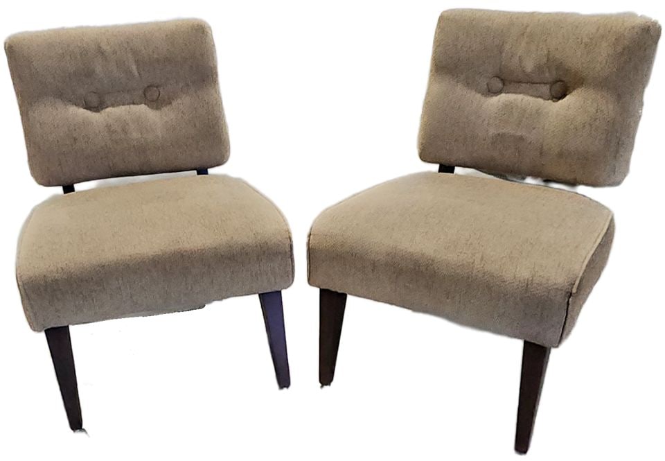 Mid-Century Modern Slipper Chair w/ Roots in Hollywood Regency Design. Likely sold at C&B.: Title: Mid-Century Modern Slipper Chair w/ Roots in Hollywood Regency Design. Likely sold at C&B. Description: The chairs are believed to be made by Kroehler. These slipper chairs offer a comfortable 