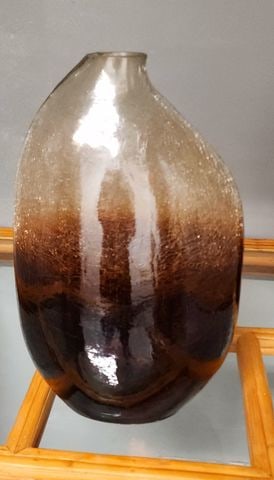 Pair of vintage art glass amber sculptural vases w/ crackled glass designed by Uttermost - 8