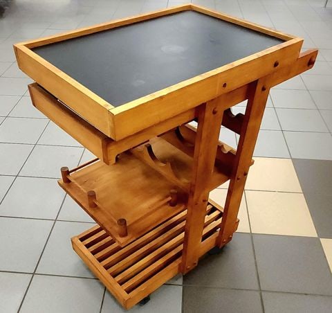 Fabulous Rare Vintage Mid-Century Modern Wooden Rolling Bar Cart w/ Wine Rack. Circa 60s. - 3
