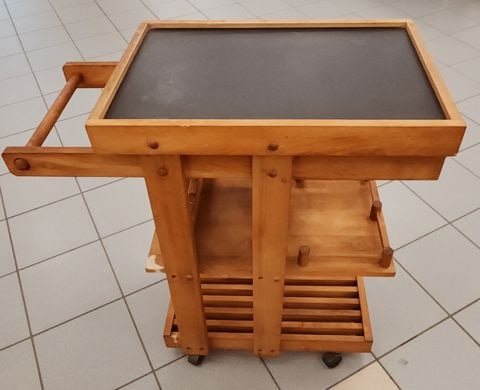 Fabulous Rare Vintage Mid-Century Modern Wooden Rolling Bar Cart w/ Wine Rack. Circa 60s. - 4