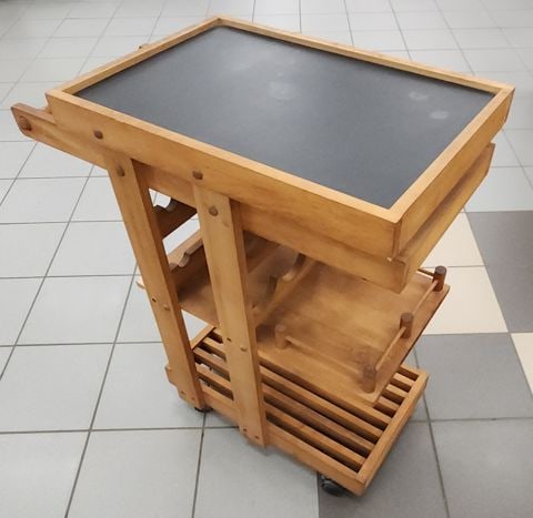 Fabulous Rare Vintage Mid-Century Modern Wooden Rolling Bar Cart w/ Wine Rack. Circa 60s. - 5