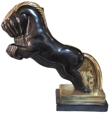 Striking bronze mid-century deco style sculpture of leaping horse w/ multi-imagery to create motion - 8