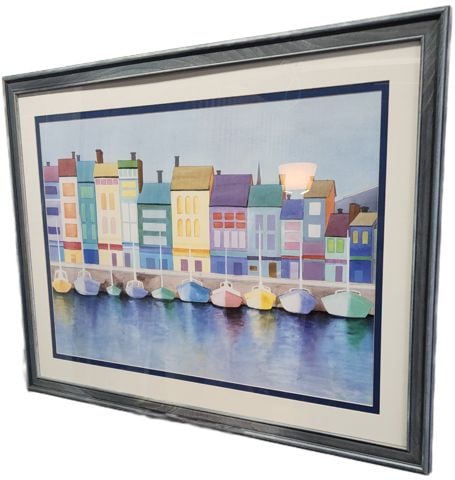 Elizabeth Horowitz Fine Art Print of "Harbor in Harmony" Seaside Cityscape w/ vibrant colors . 30x24 - 3