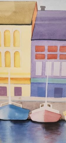 Elizabeth Horowitz Fine Art Print of "Harbor in Harmony" Seaside Cityscape w/ vibrant colors . 30x24 - 5