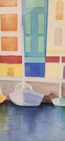 Elizabeth Horowitz Fine Art Print of "Harbor in Harmony" Seaside Cityscape w/ vibrant colors . 30x24 - 6