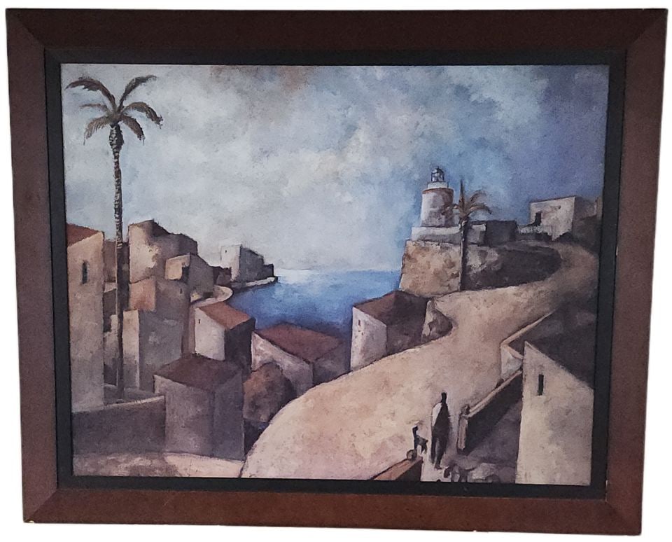 Camino del Faro, Cubist Painting by Spanish artist, Didier Lourenço. 36x48 Reproduction on: Title: Camino del Faro, Cubist Painting by Spanish artist, Didier Lourenço. 36x48 Reproduction on Board. Description: This is an oil painting reproduction (created with a giclee museum quality pr