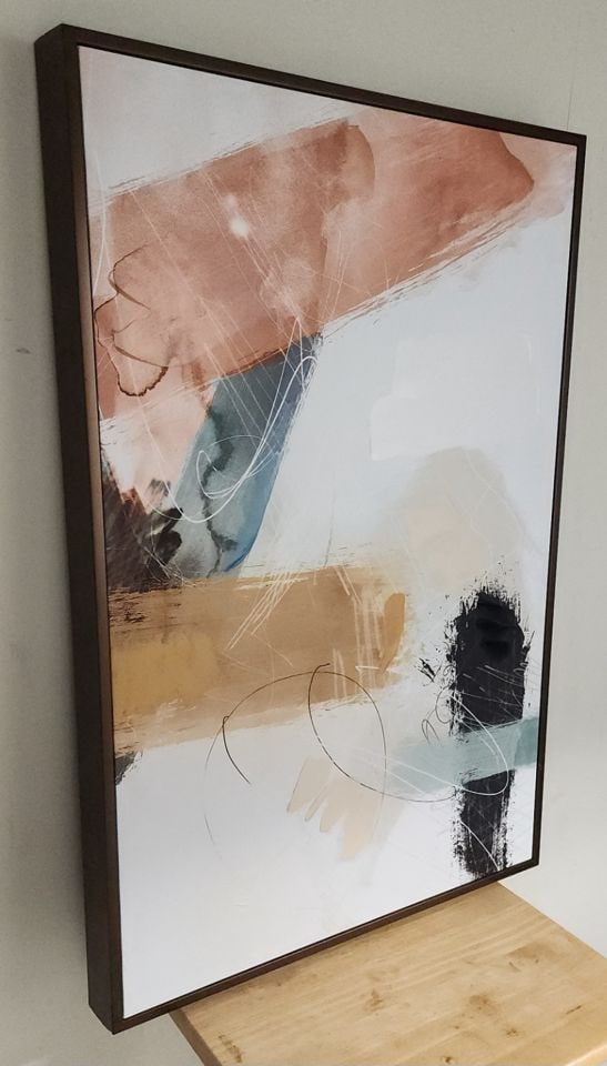 Modernist abstract 24x36 enhanced giclee painting on canvas w/ a bold compelling design and rich: Title: Modernist abstract 24x36 enhanced giclee painting on canvas w/ a bold compelling design and rich impasto texture. Description: This work is titled "Abstract Blush No. 2" by mixed-media artist L