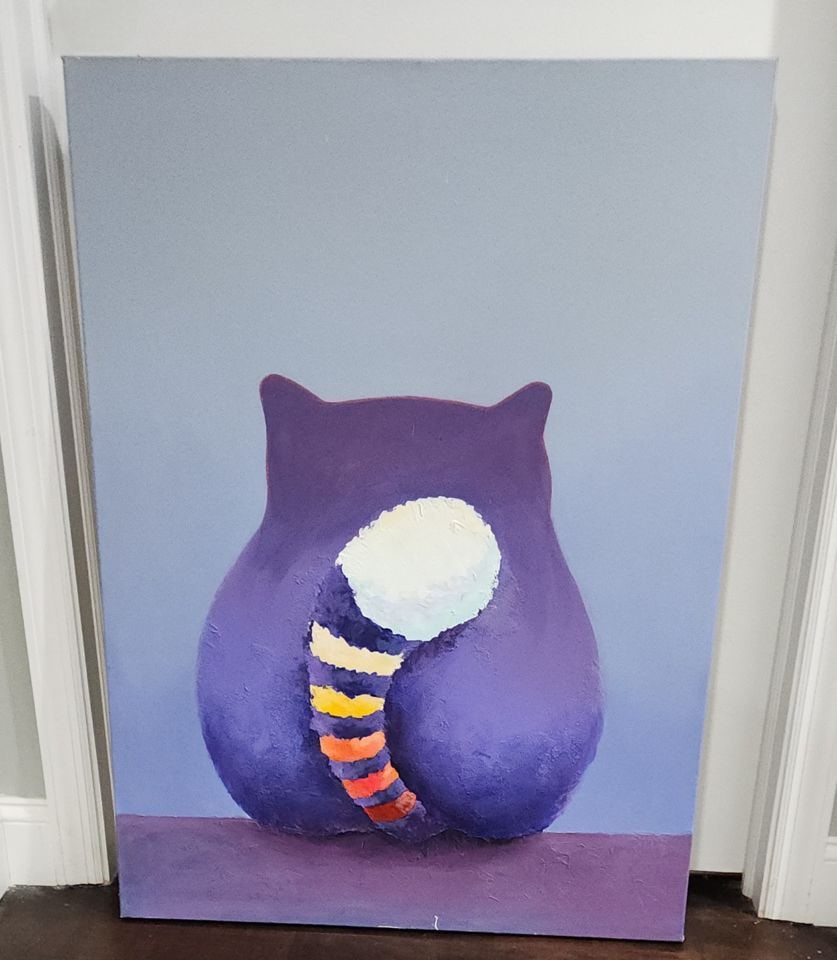 If you love cats... Large abstract expressionist oil painting with a wonderful cat. Great colors and (1 of 4)