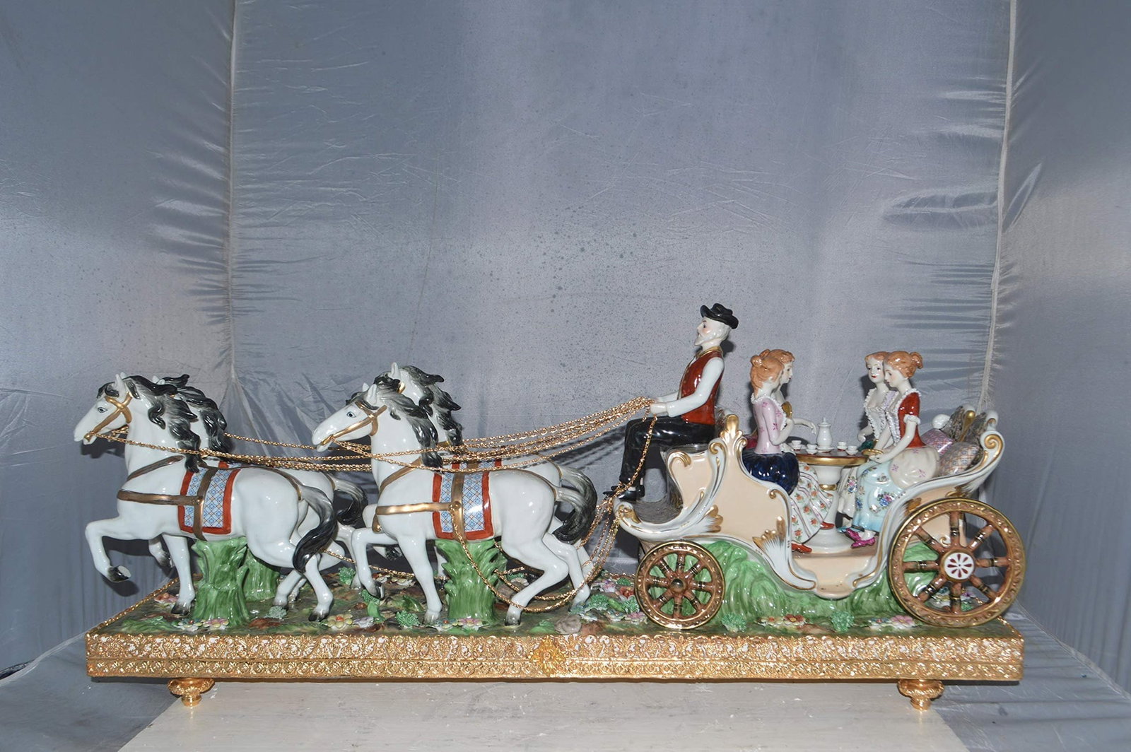 Porcelain Carriage with 4 young Girls Drinking Tea - Size: 41"L x 10"W x 18"H. - 4