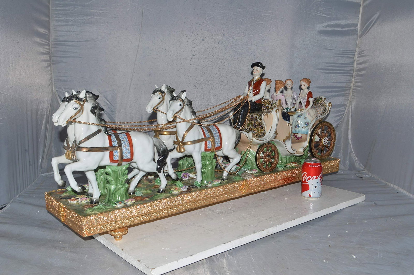 Porcelain Carriage with 4 young Girls Drinking Tea - Size: 41"L x 10"W x 18"H. - 5