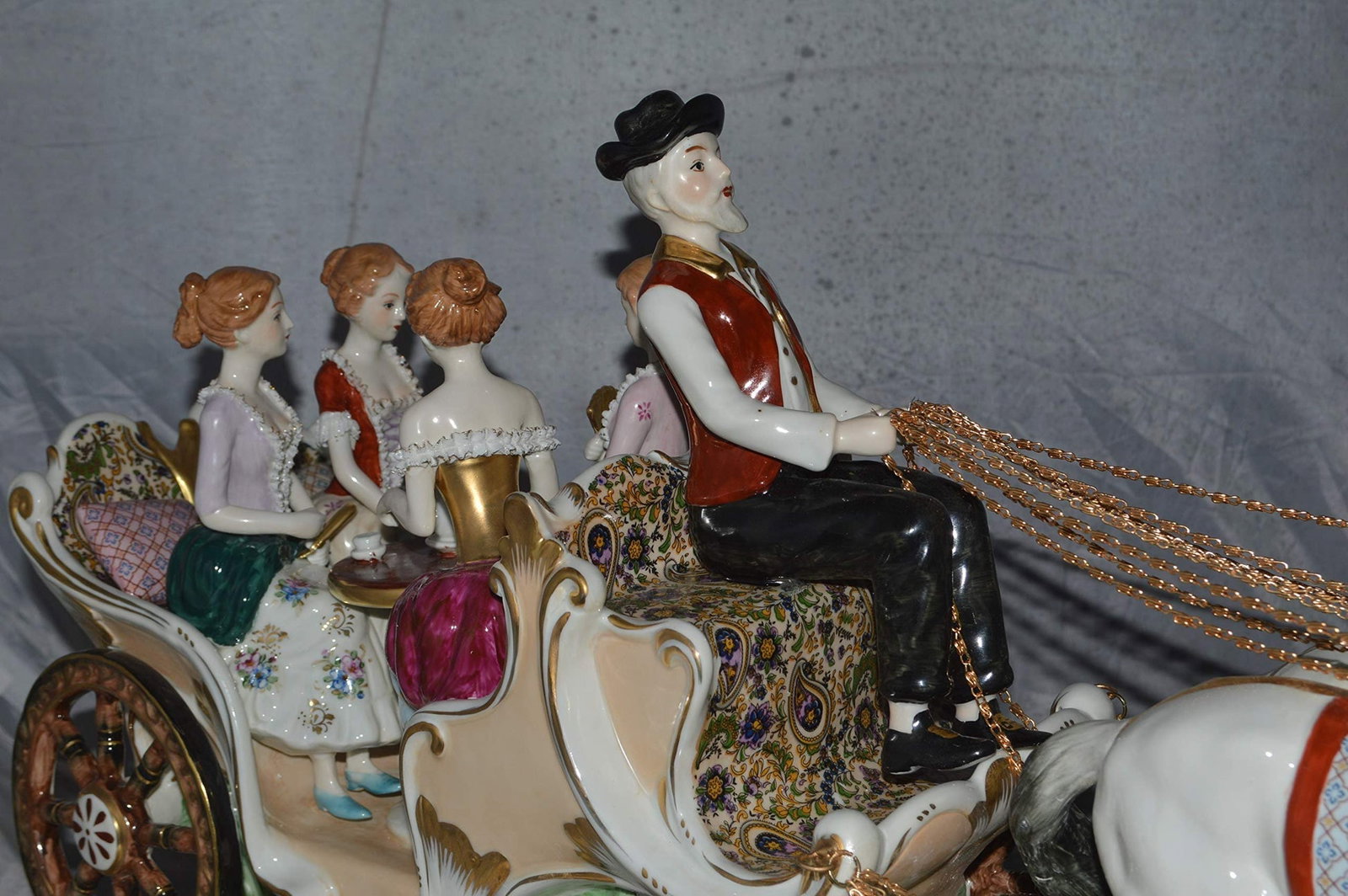 Porcelain Carriage with 4 young Girls Drinking Tea - Size: 41"L x 10"W x 18"H. - 9
