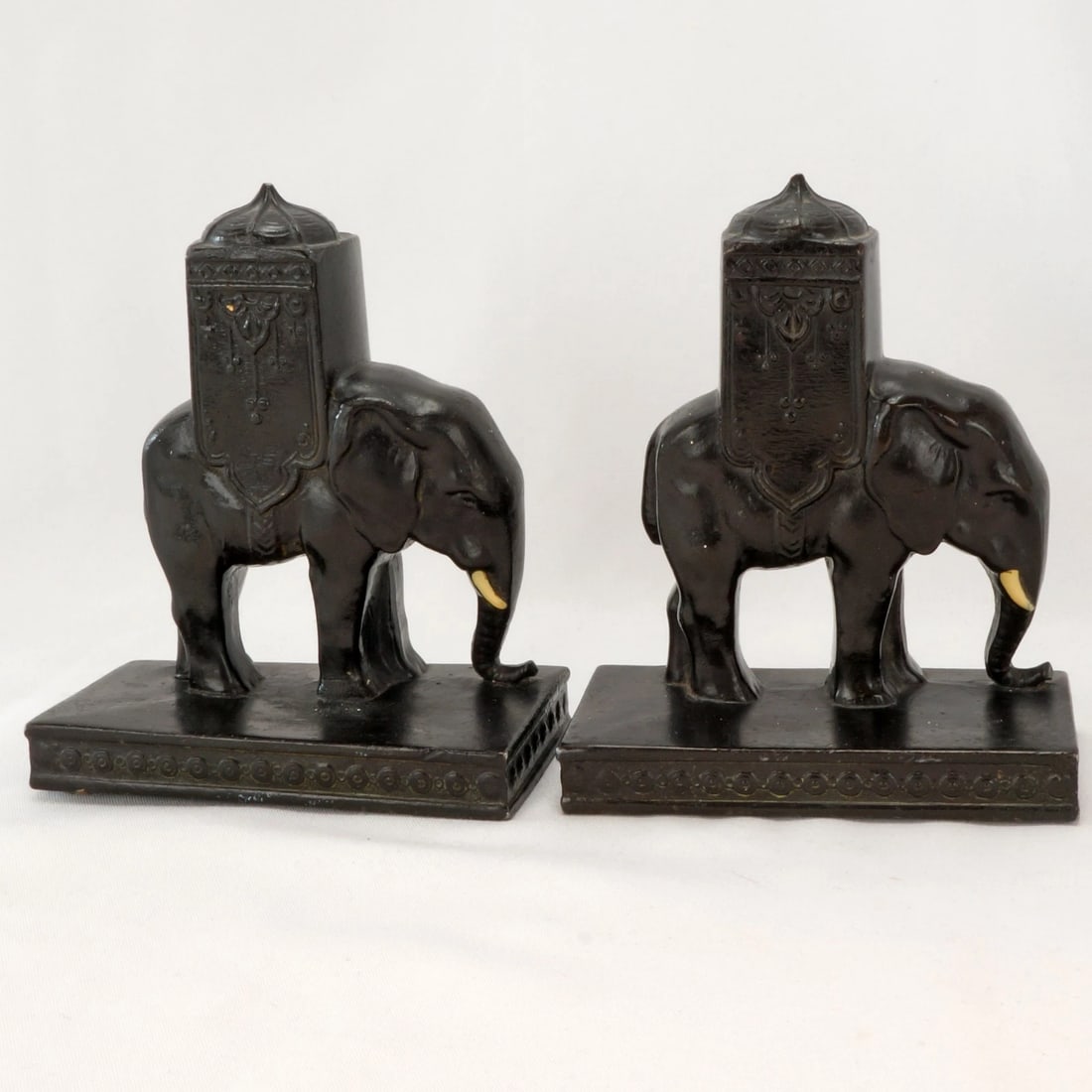 Pair 1923 Ronson Howdah Elephant Bookends - 4