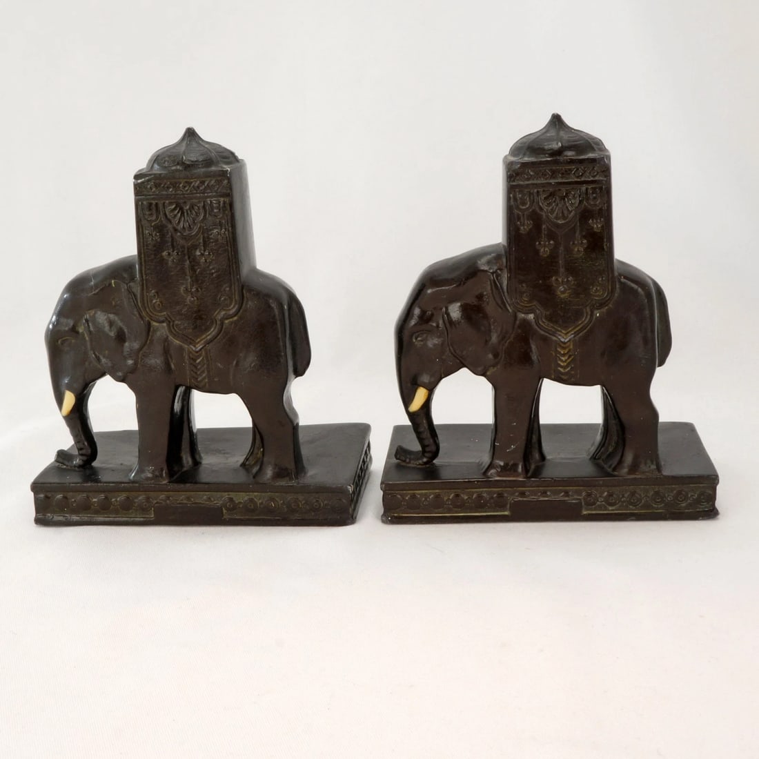 Pair 1923 Ronson Howdah Elephant Bookends - 6
