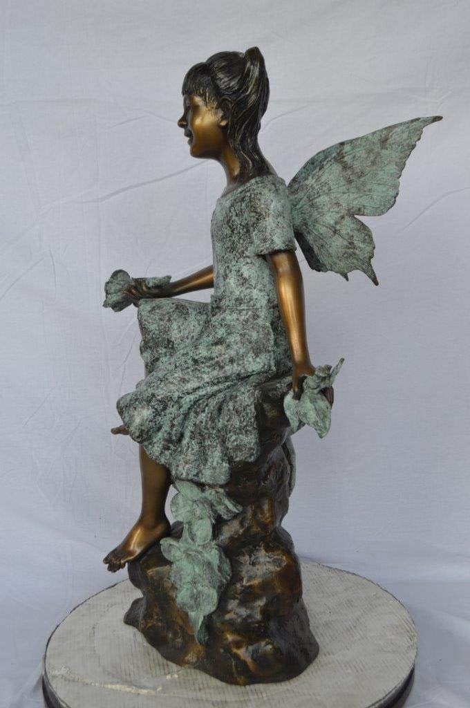 Angel girl sitting with a rose bronze statue - Size: 22"L x 27"W x 37"H. - 10