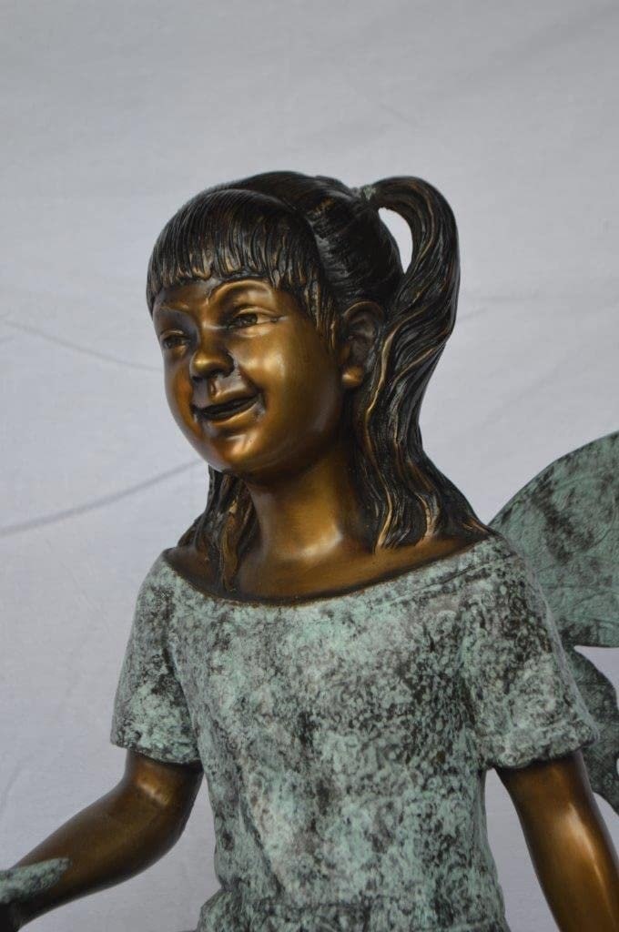 Angel girl sitting with a rose bronze statue - Size: 22"L x 27"W x 37"H. - 11