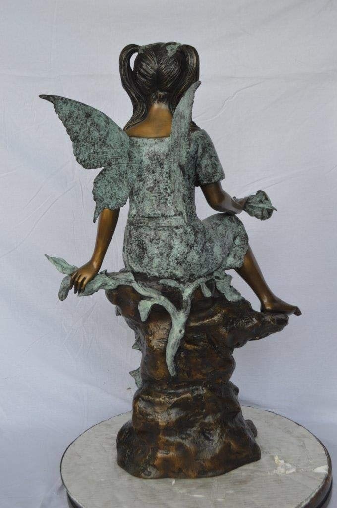 Angel girl sitting with a rose bronze statue - Size: 22"L x 27"W x 37"H. - 8