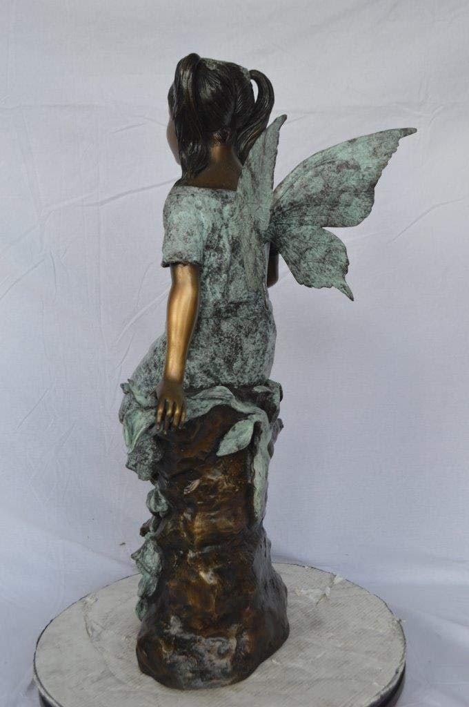 Angel girl sitting with a rose bronze statue - Size: 22"L x 27"W x 37"H. - 9