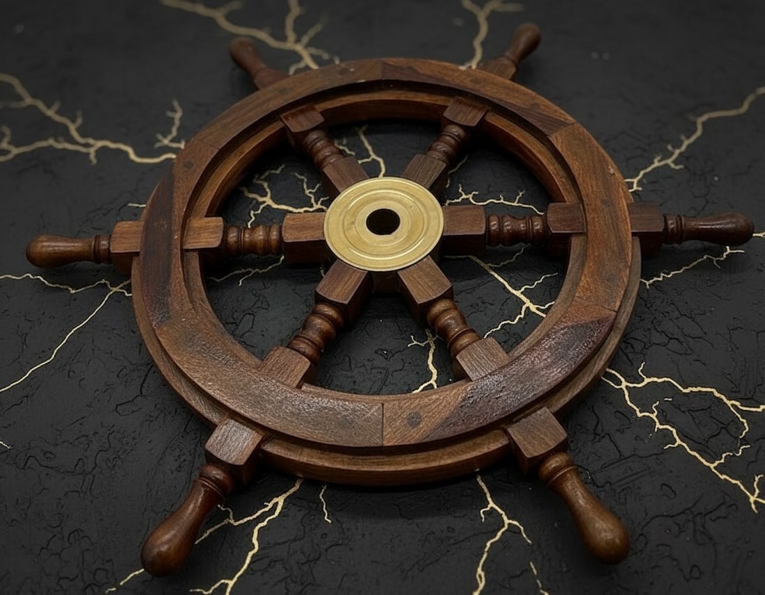 24" Antique Brass and Wood Ship Wheel Nautical Wall Decor Pirate Steering Helm (1 of 7)
