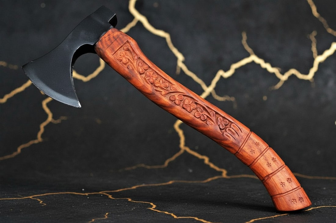 Hand Forged Carbon Steel Tomahawk Axe Engraved Wood Handle Hatchet Tool (1 of 6)