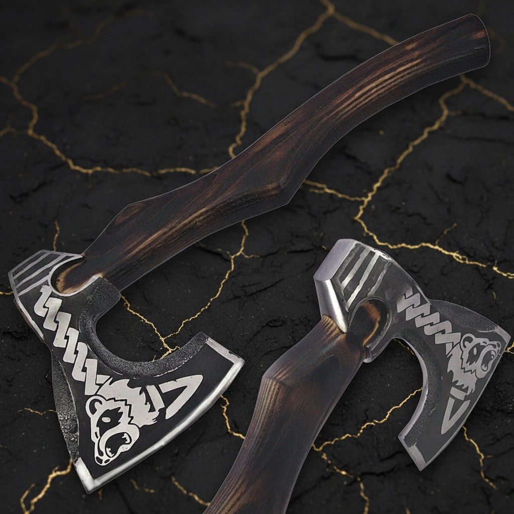 Hand-Forged Steel Grizzly Bear Motif Tomahawk Alaskan Wilderness Art Ax (1 of 6)