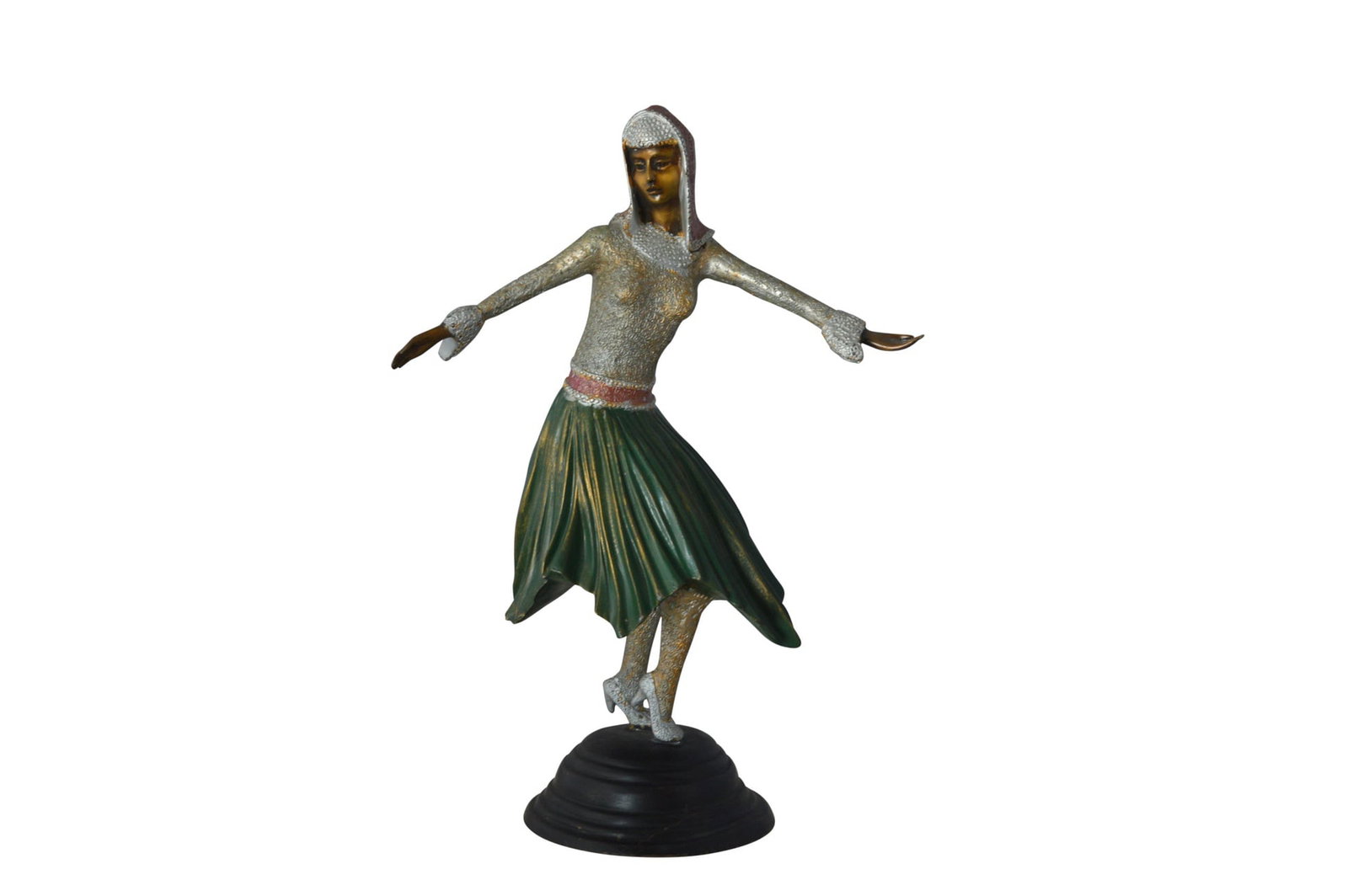 Gypsy dancer with green dress bronze statue - Size: 12"L x 9"W x 30"H. (1 of 11)