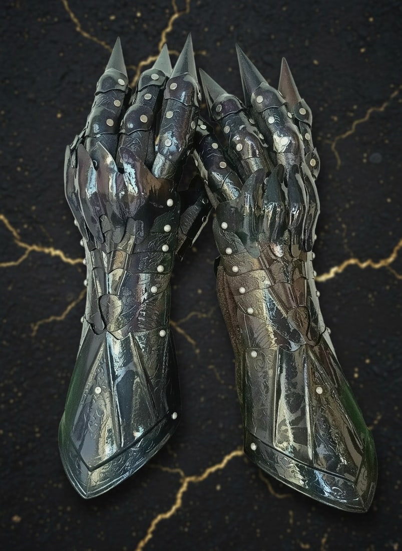 Pair of Steel Crusader Gauntlets Medieval Knight Armor Hand Protection: Title:Pair of Steel Crusader Gauntlets Medieval Knight Armor Hand Protection Description:This pair of gauntlets is crafted from 18 gauge mild steel and features a finish as shown in the provided image