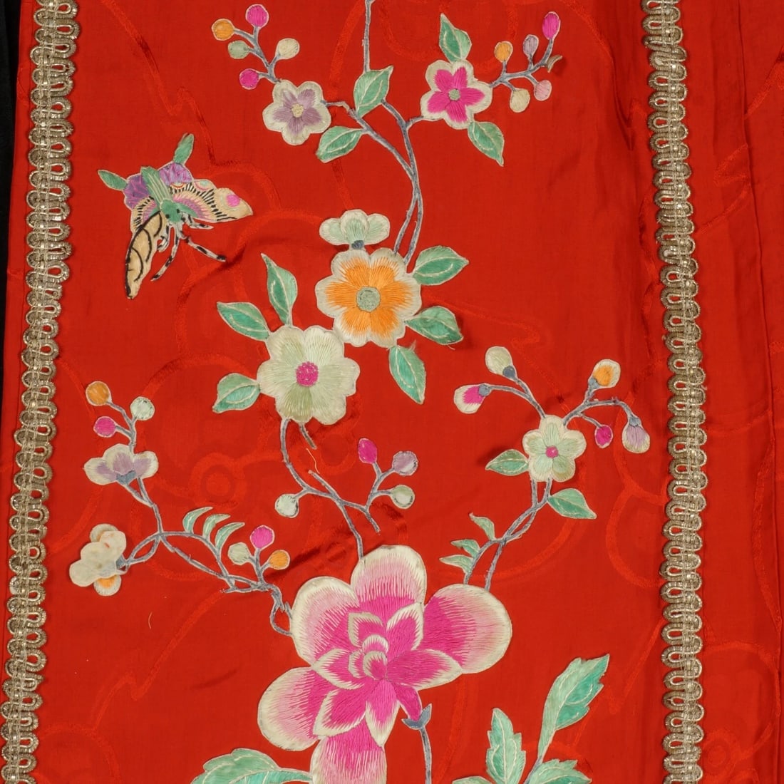 1920s Chinese Red Silk Skirt w/ Metal Fringe - 4