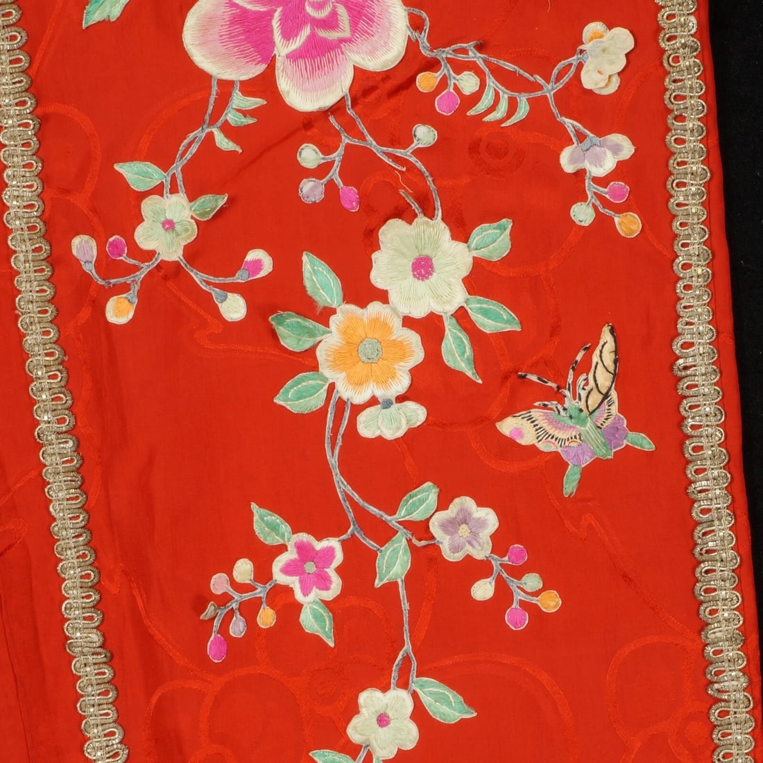1920s Chinese Red Silk Skirt w/ Metal Fringe - 5