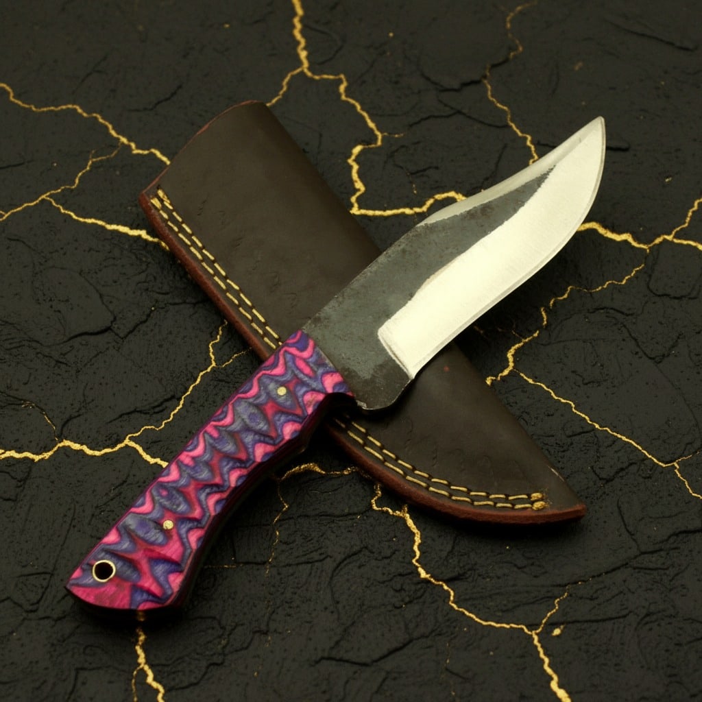 Handmade Carbon Steel Fixed Blade Knife Custom Forged Railroad Spike Tool: Title:Handmade Carbon Steel Fixed Blade Knife Custom Forged Railroad Spike Tool Description:This custom hand-forged hunting knife features a carbon steel blade crafted from a railroad spike. The handl