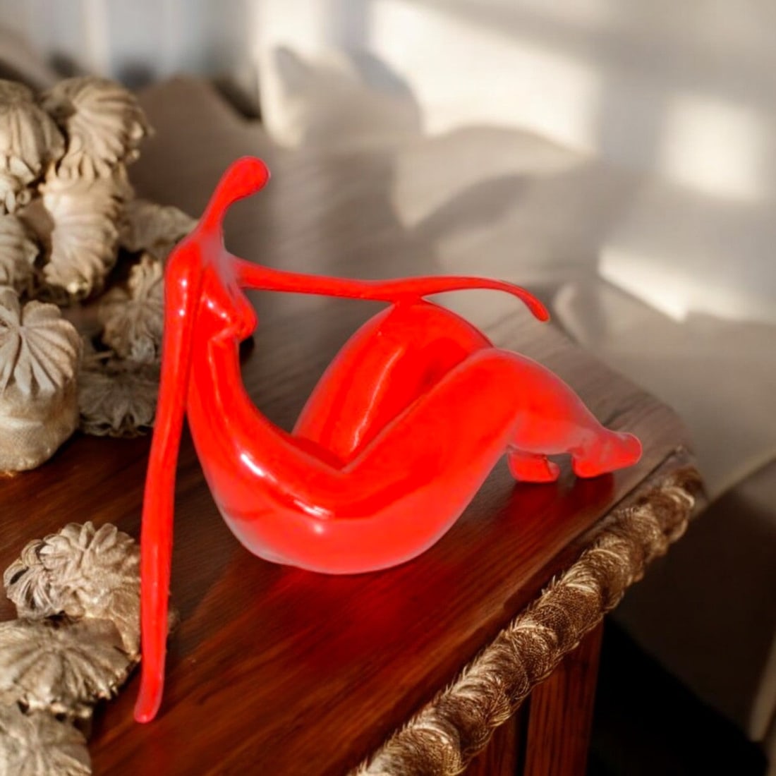 Modern Art Red Women on the Beach Resin Statue - Size: 27"L x 8"W x 15"H. - 2