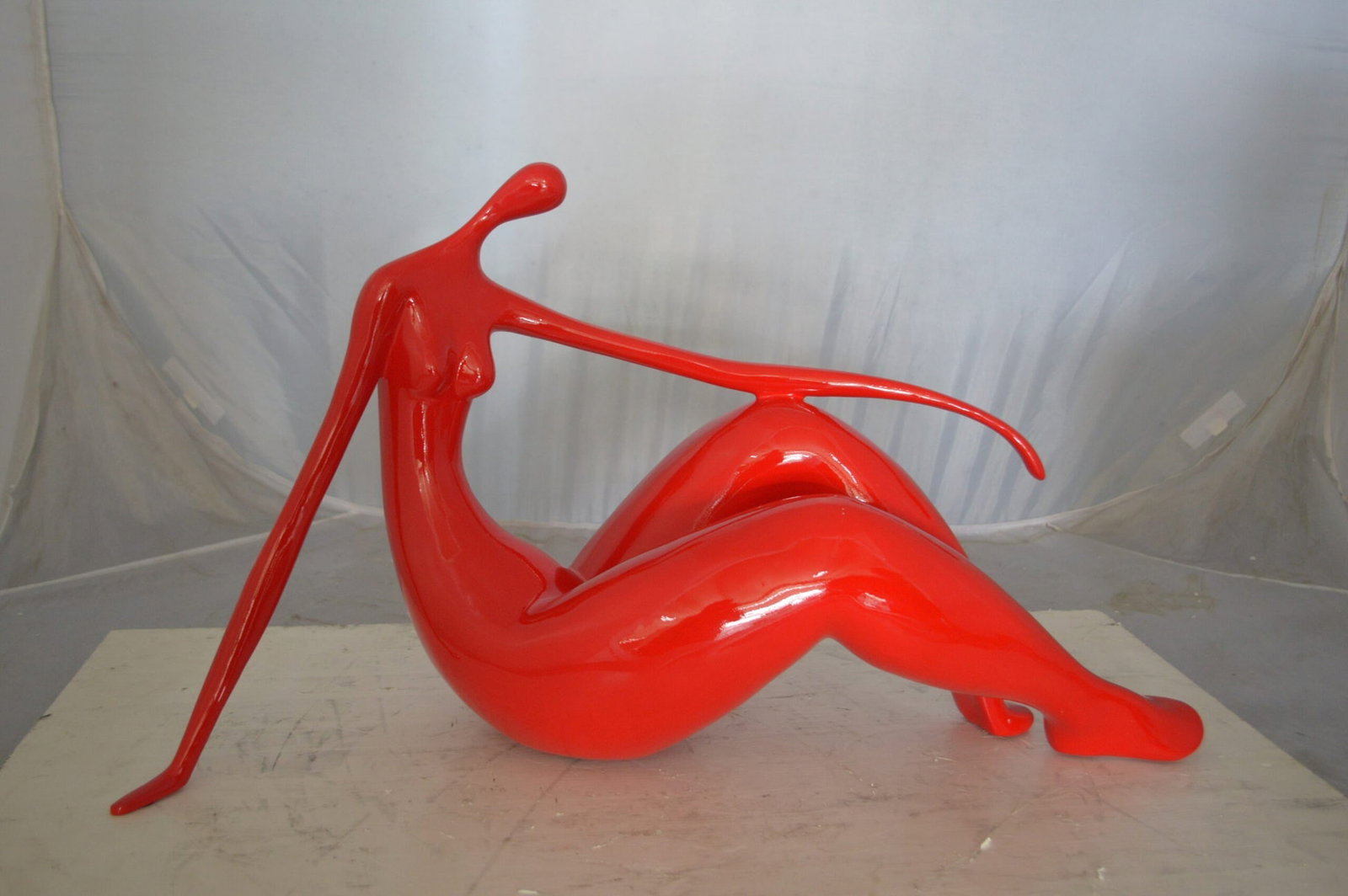 Modern Art Red Women on the Beach Resin Statue - Size: 27"L x 8"W x 15"H. - 4