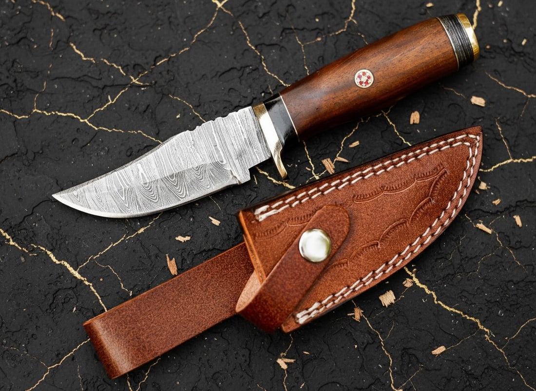 Hand-Forged Damascus Hunting Knife Skinning Blade Pakkawood Handle and Sheath - 2