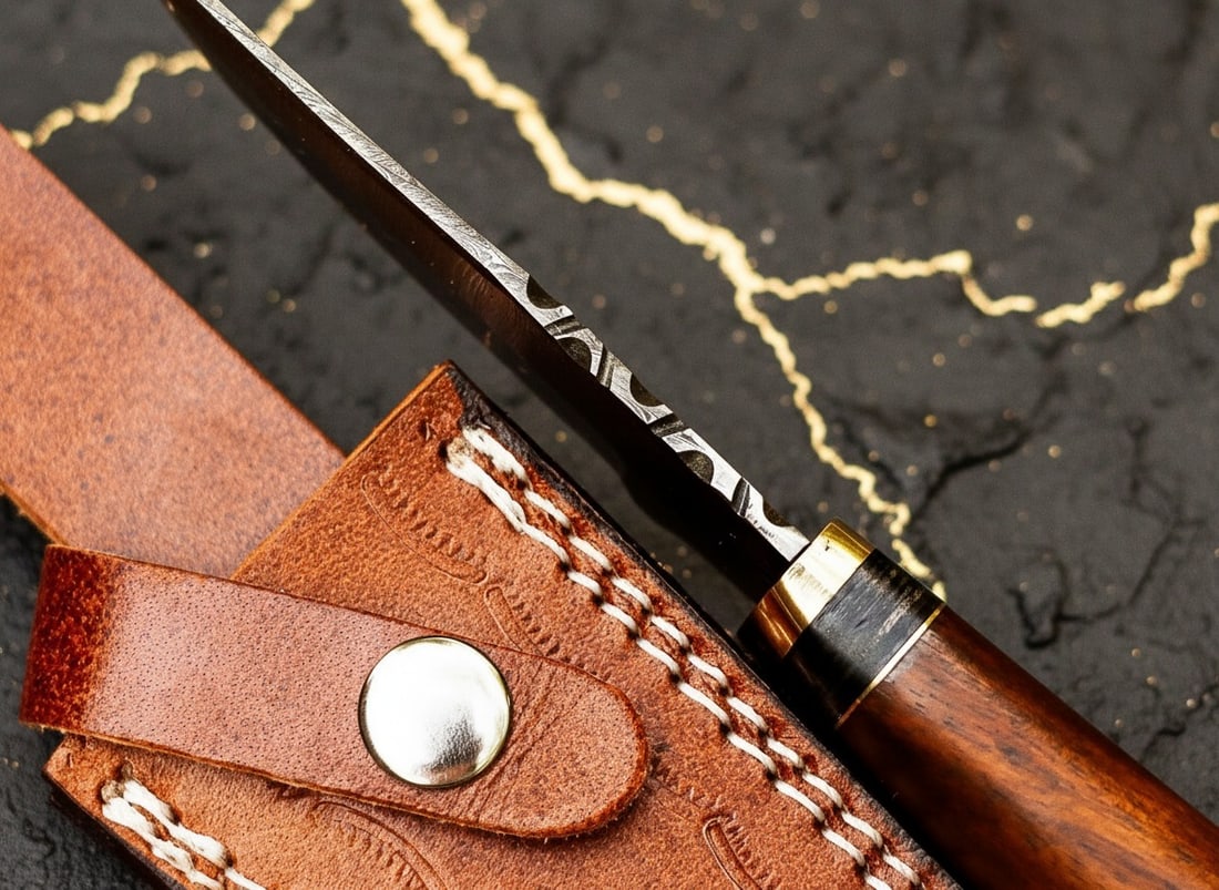 Hand-Forged Damascus Hunting Knife Skinning Blade Pakkawood Handle and Sheath - 4