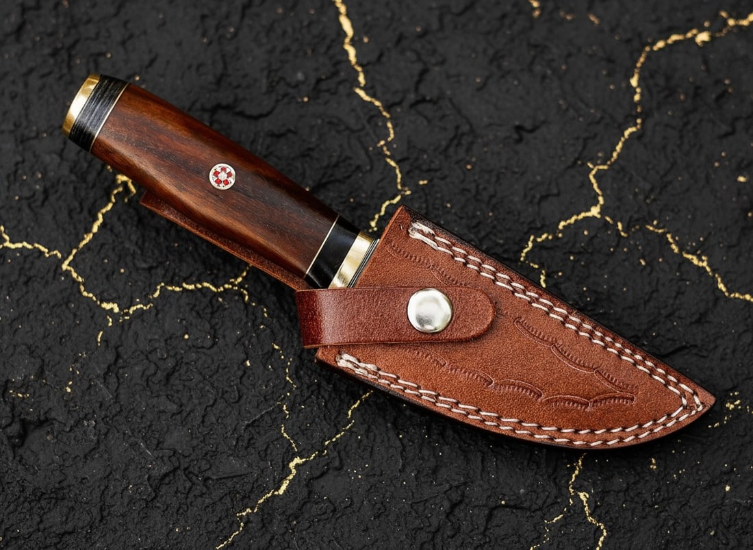 Hand-Forged Damascus Hunting Knife Skinning Blade Pakkawood Handle and Sheath - 5
