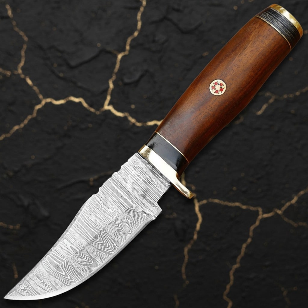 Hand-Forged Damascus Hunting Knife Skinning Blade Pakkawood Handle and Sheath - 6