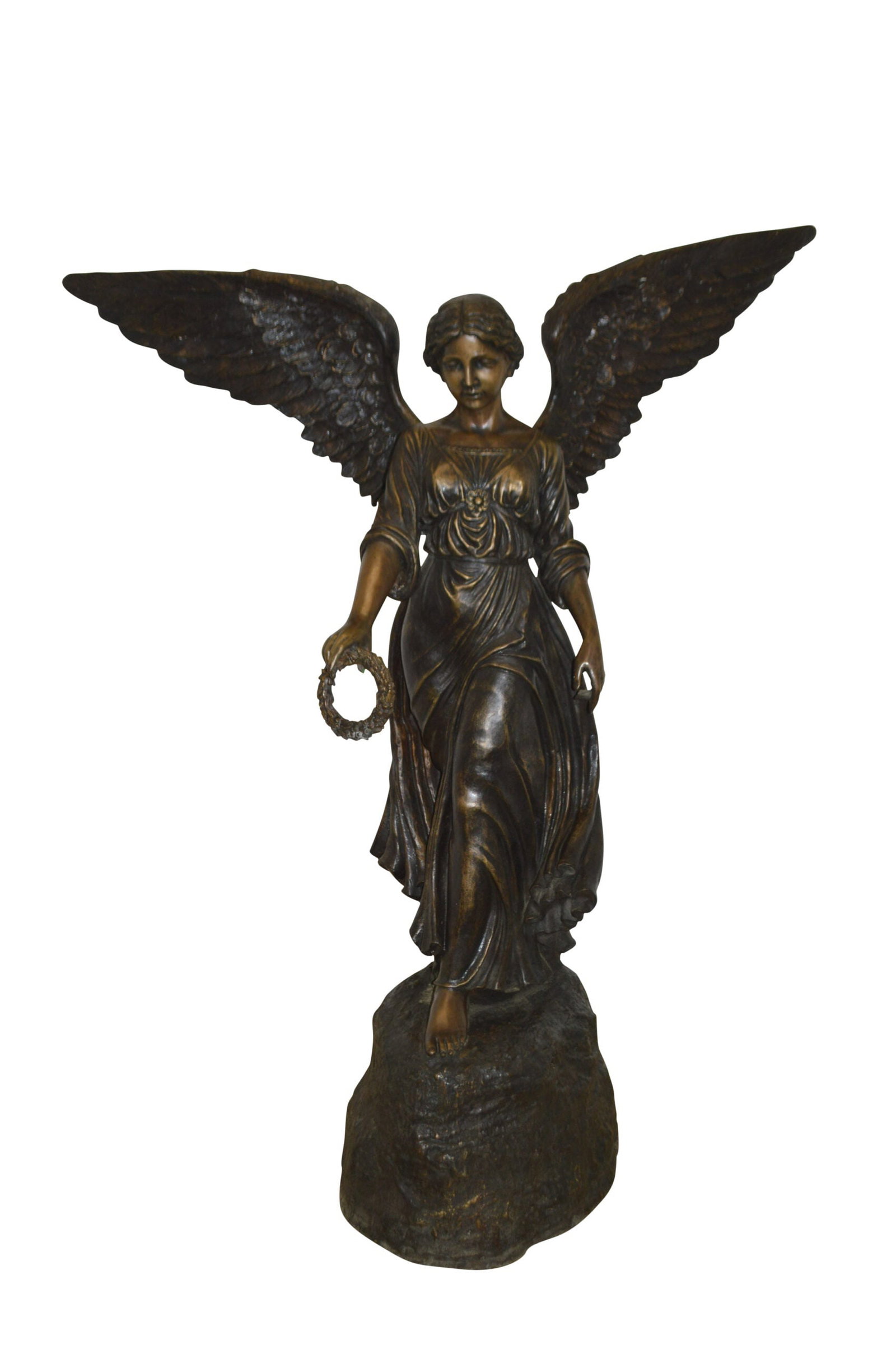 Angel Standing on a Rock Bronze Statue - Size: 60"L x 36"W x 71"H. (1 of 9)