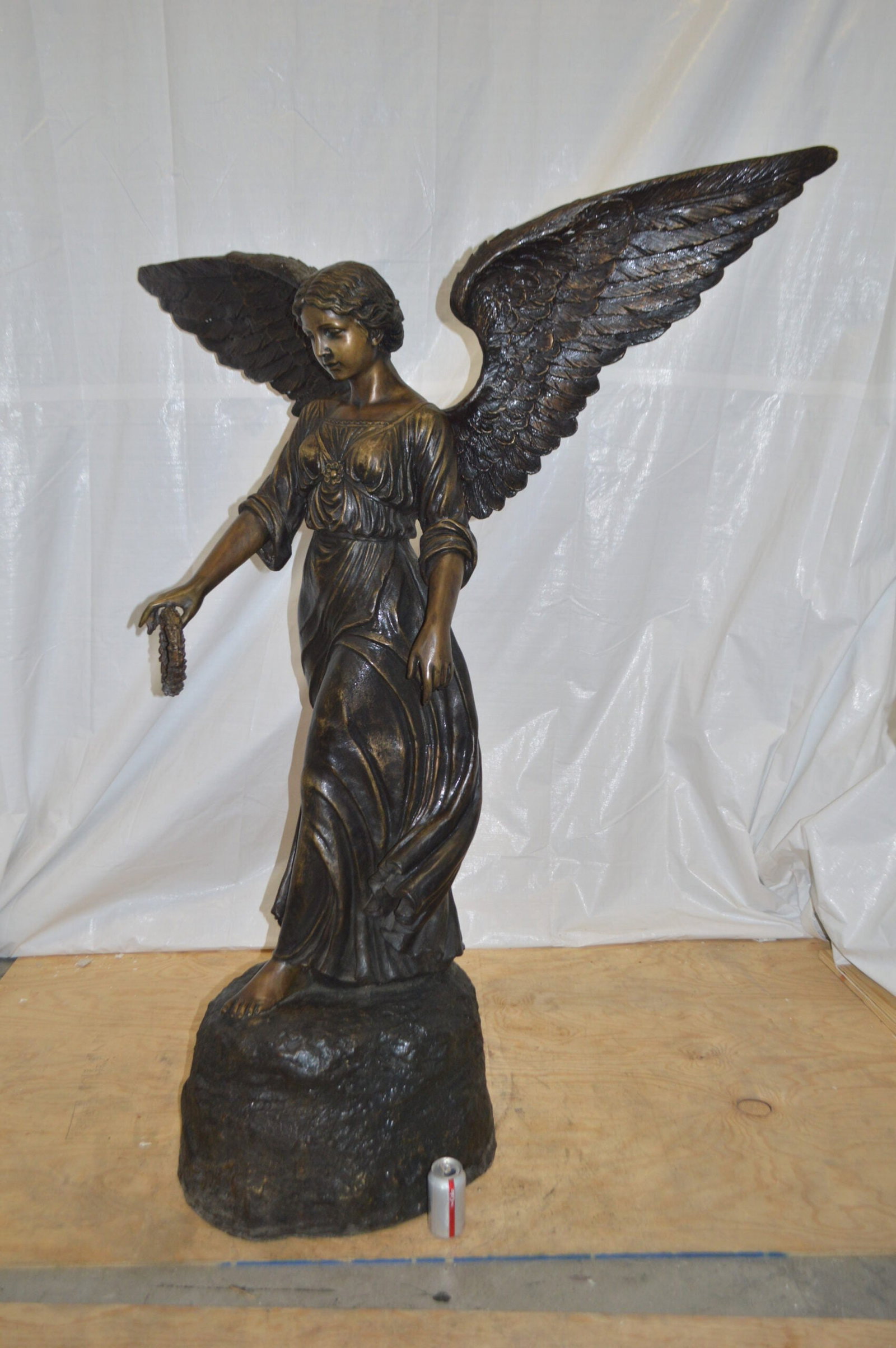 Angel Standing on a Rock Bronze Statue - Size: 60"L x 36"W x 71"H. - 3