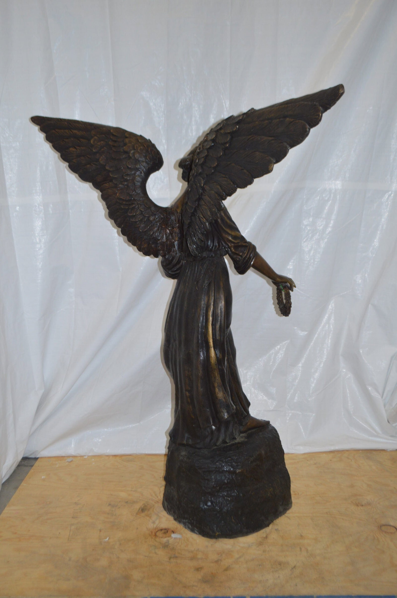 Angel Standing on a Rock Bronze Statue - Size: 60"L x 36"W x 71"H. - 6