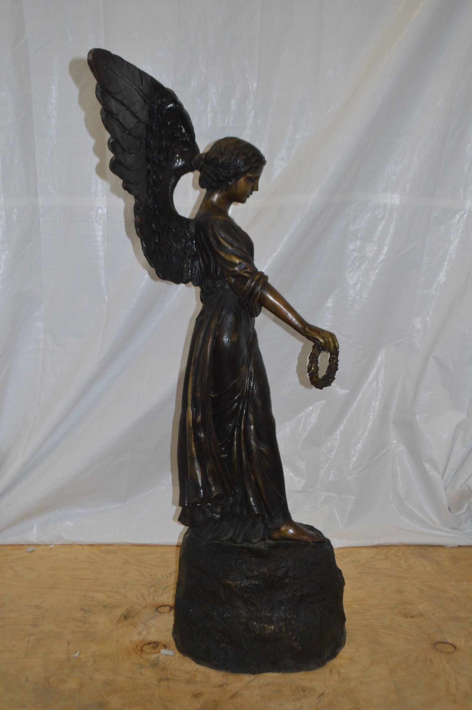 Angel Standing on a Rock Bronze Statue - Size: 60"L x 36"W x 71"H. - 7