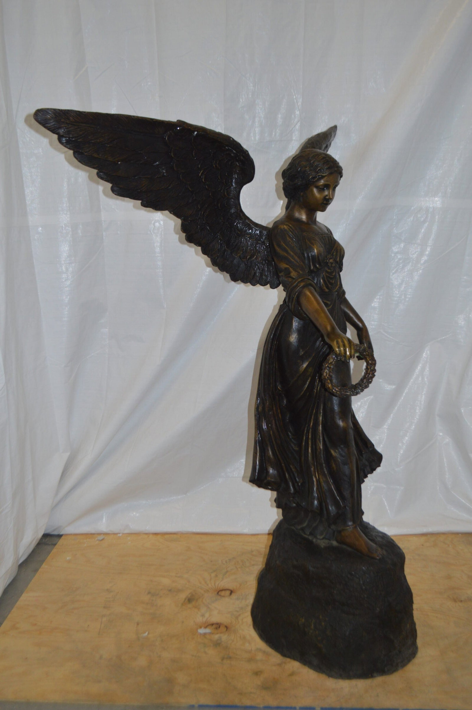 Angel Standing on a Rock Bronze Statue - Size: 60"L x 36"W x 71"H. - 8
